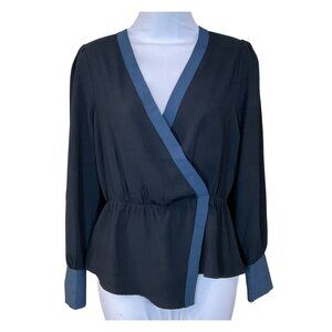 BCBG Max Azria Asymmetrical Long Sleeve Gathered Waist Faux Wrap Top XS NWT